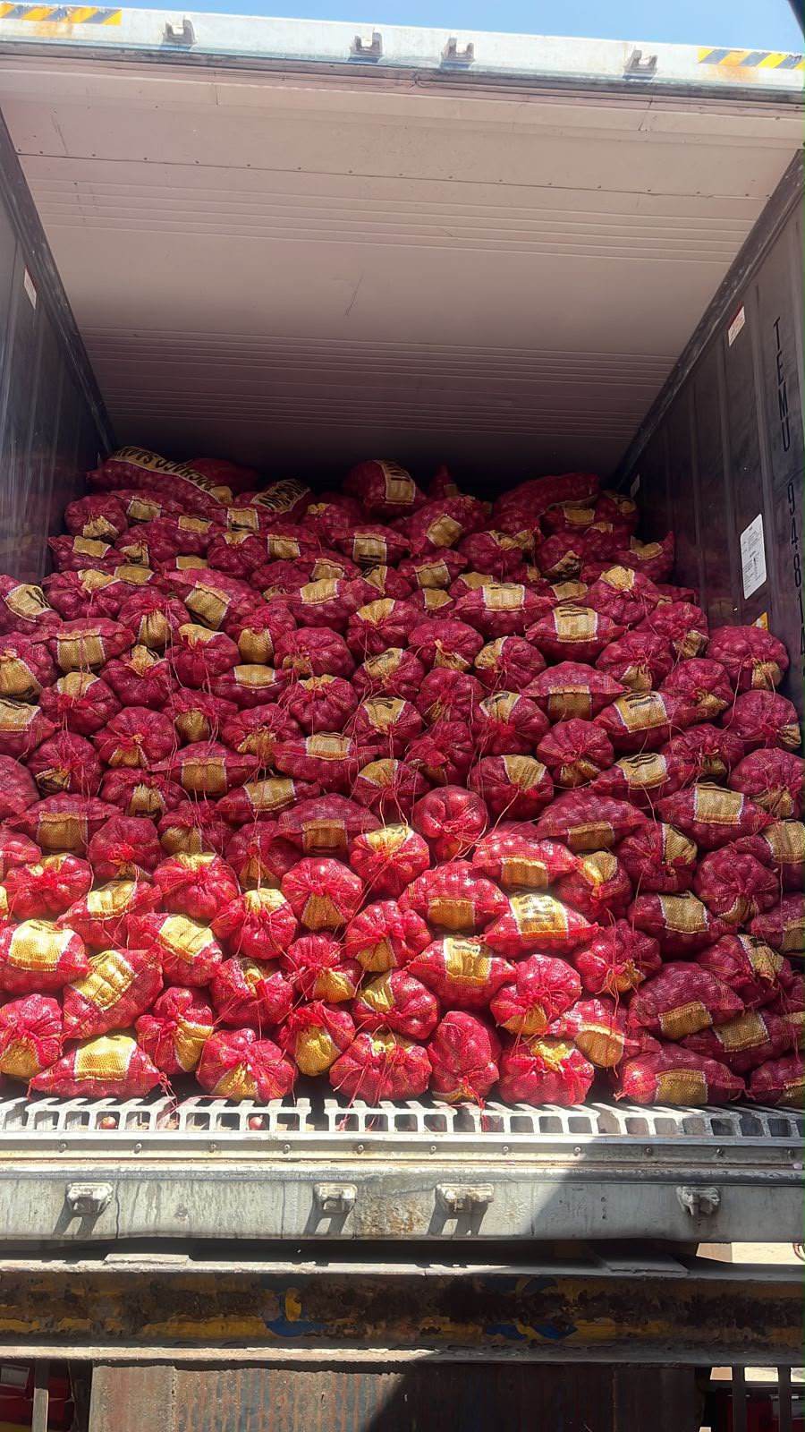 Onion sacks loaded in truck
